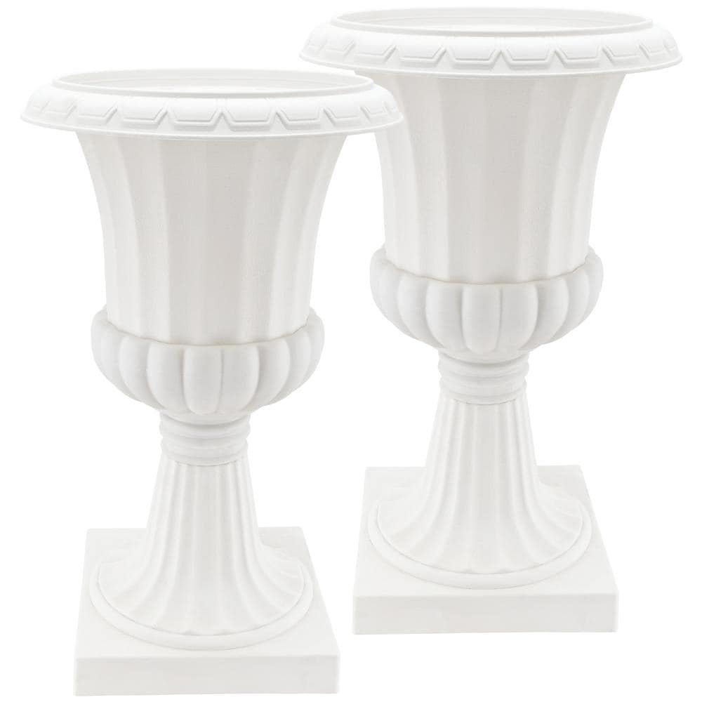 Classic White Painted Plastic Pedestal Urn Planter Set
