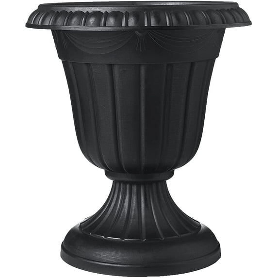 Arcadia Garden Products 16x18" Traditional Plastic Urn Planter, Black