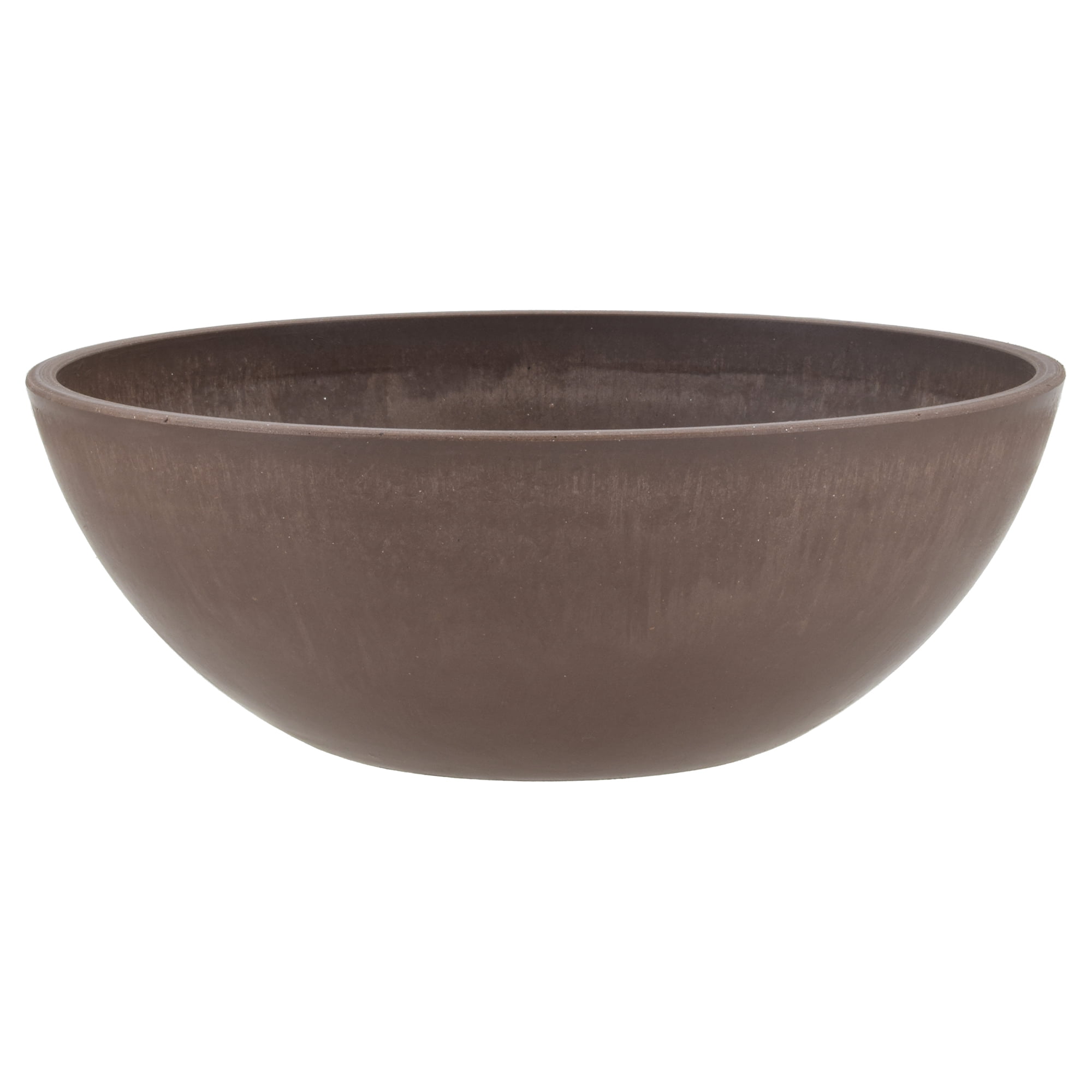 Chocolate Brown Recycled Plastic Stone Wood Round Planter Bowl