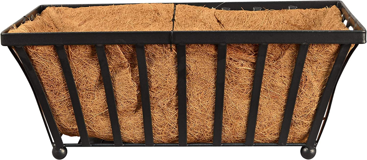 Medium Black Metal Rectangular Outdoor Planter with Coconut Liner