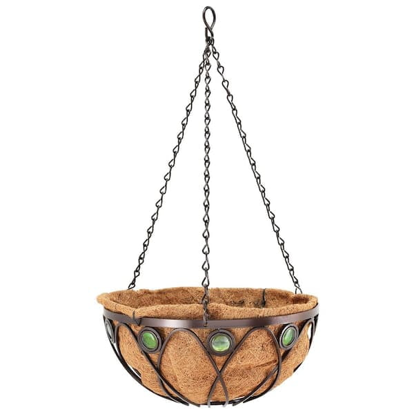 Panacea Black Steel Round Hanging Basket with Coco Liner