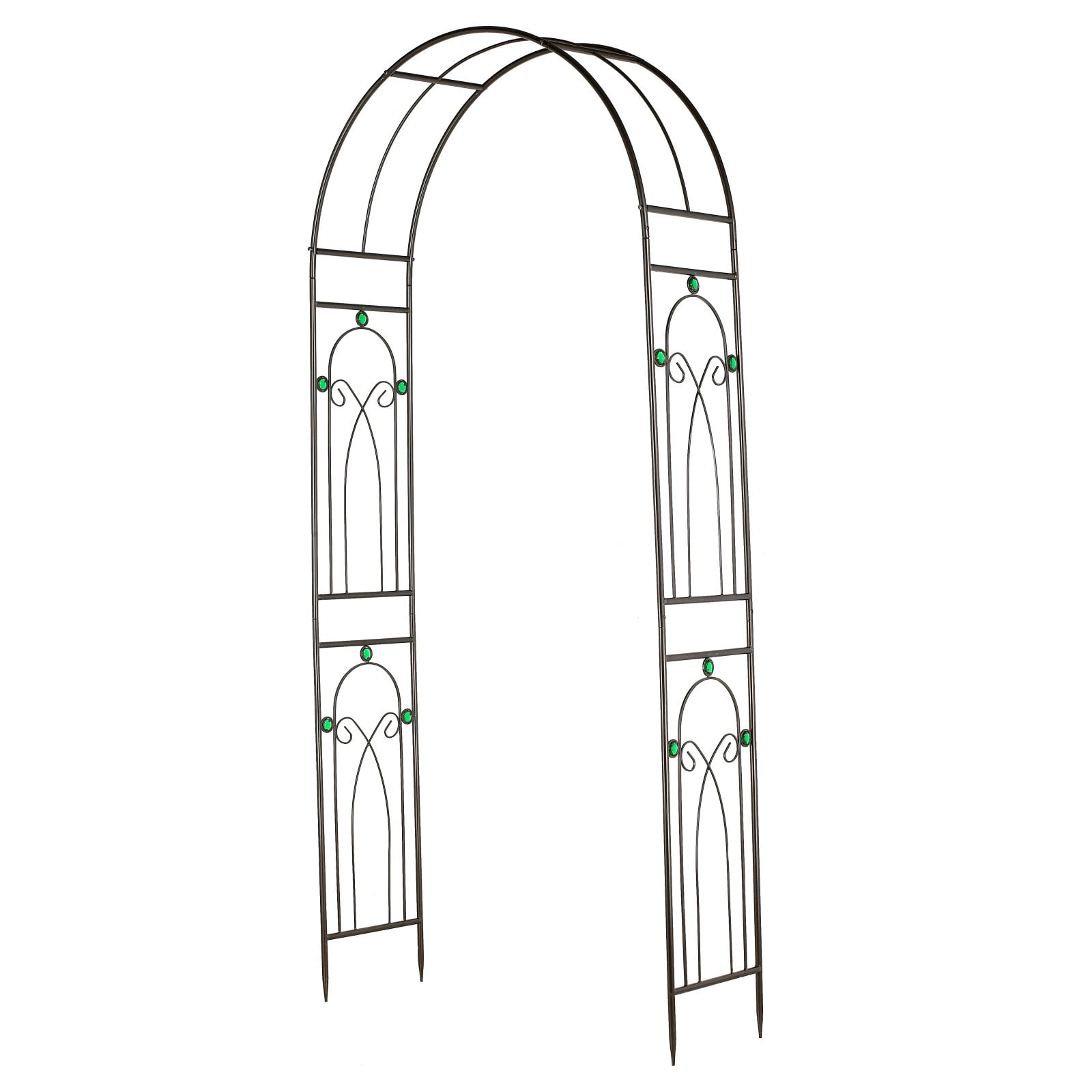 Bronze Steel Arched Garden Arbor with Emerald Accents