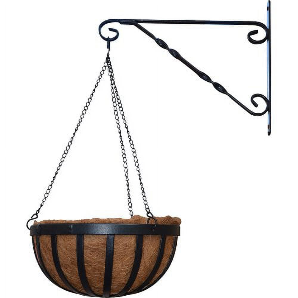12" Black Metal Round Hanging Basket with Coconut Liner