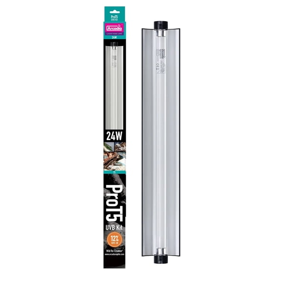 Arcadia Reptile Pro T5 UVB Kit, Desert, 12% UV-B, 24W High Output Lamp, Reflector, Link Cable Included