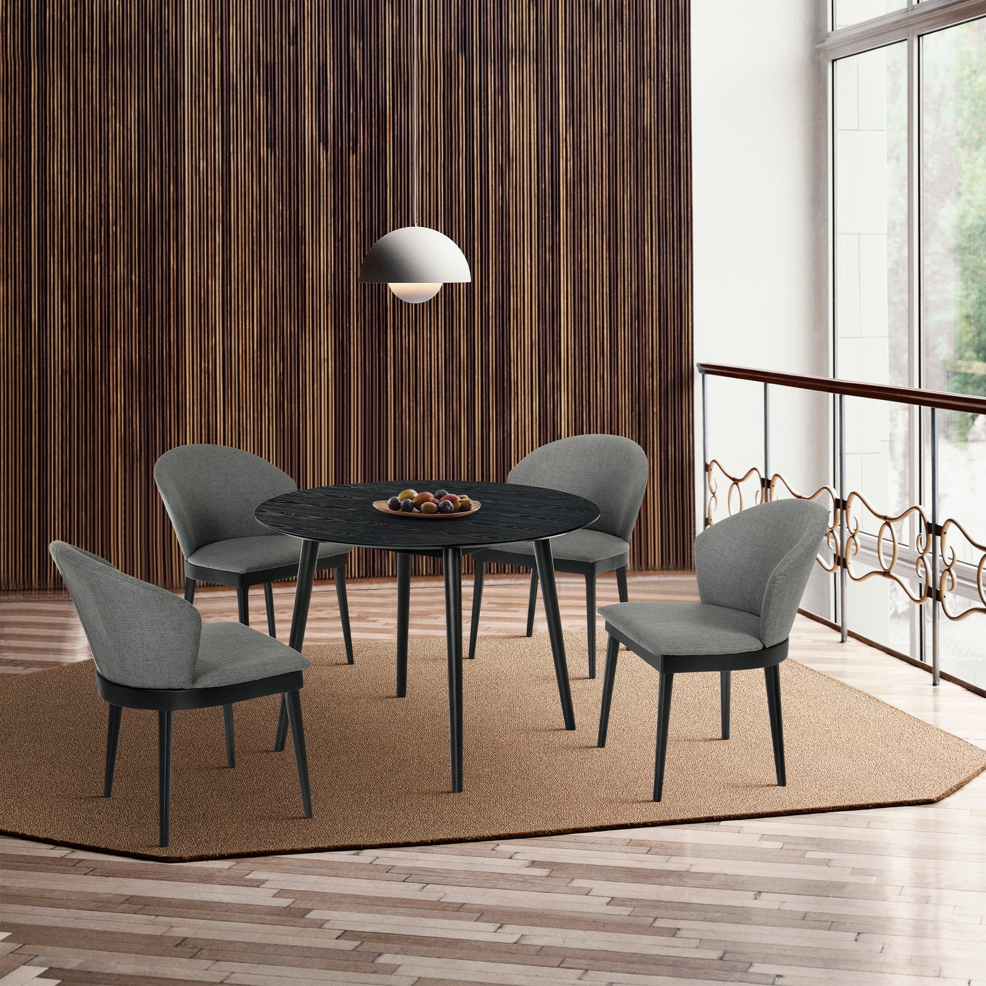 Arcadia Charcoal and Black Wood Round Dining Set with 4 Chairs