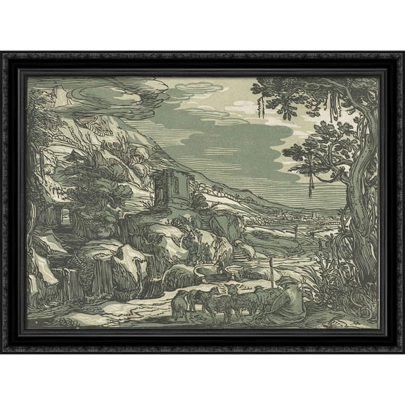 Arcadian landscape 38x28 Large Black Ornate Wood Framed Canvas Art by Esaias van de Velde