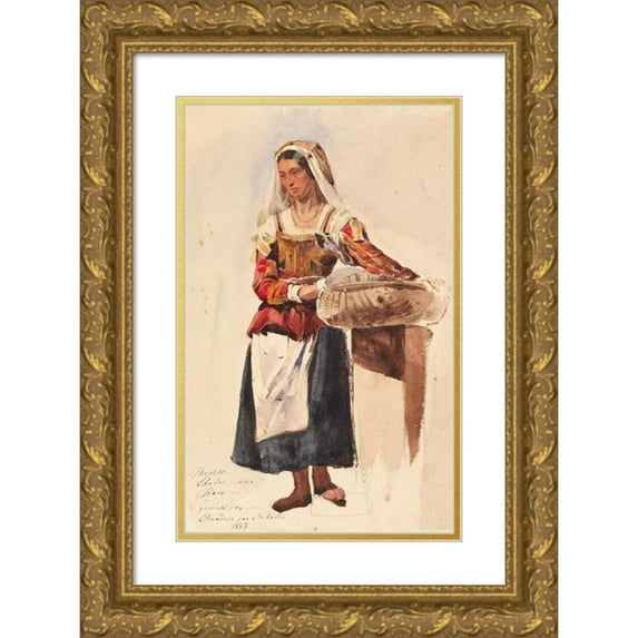 Arcadius Von Nikitin 13x18 Gold Ornate Wood Frame and Double Matted Museum Art Print Titled - Roman Farmer with Basket (1857)