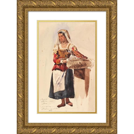 Arcadius Von Nikitin 17x24 Gold Ornate Framed and Double Matted Museum Art Print Titled - Roman Farmer with Basket (1857)