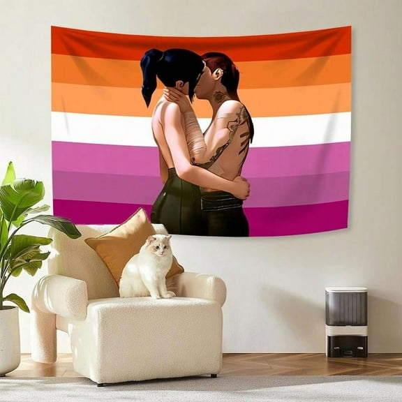 Arcane Caitlyn LGBTQ+ Tapestry Lesbian Pride Rainbow Flag Wall Art College Dorm Man Cave Decor Mother's Day Grad Gift