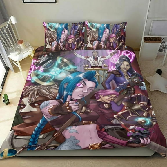 Arcane Cartoon 3 Piece Bedding Set Comforter Set Cute Duvet Cover Sets Super Soft Girls Bedding Set Kids Bedroom Gifts,1 Duvet Cover with 2 Pillowcases Twin