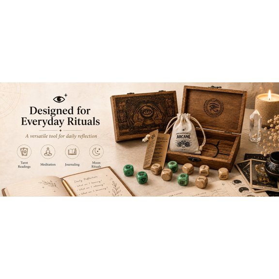 Arcane Divination Dice Set Symbol and Word Dice for Tarot Practice, Moon Rituals, Altar Work, Self Discovery, Journaling and Mystical Gifts