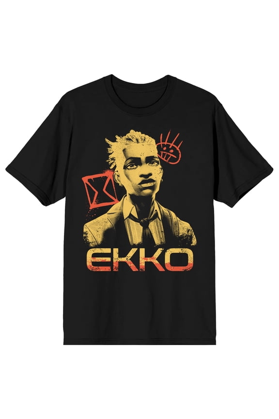 Arcane Ekko Adult Black Crew Neck Short Sleeve T-shirt-Medium
