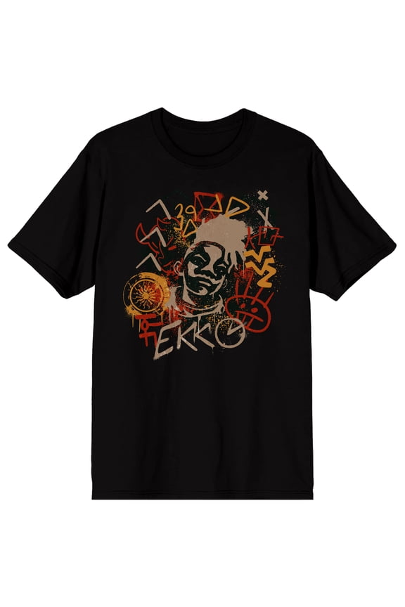 Arcane Ekko Graffiti Art Adult Black Crew Neck Short Sleeve T-shirt-Medium