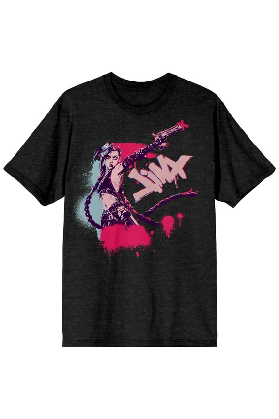 Arcane Jinx Adult Black Heather Crew Neck Short Sleeve T-shirt-3XL