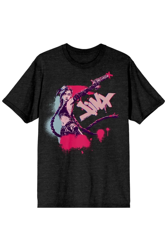 Arcane Jinx Adult Black Heather Crew Neck Short Sleeve T-shirt-4XL