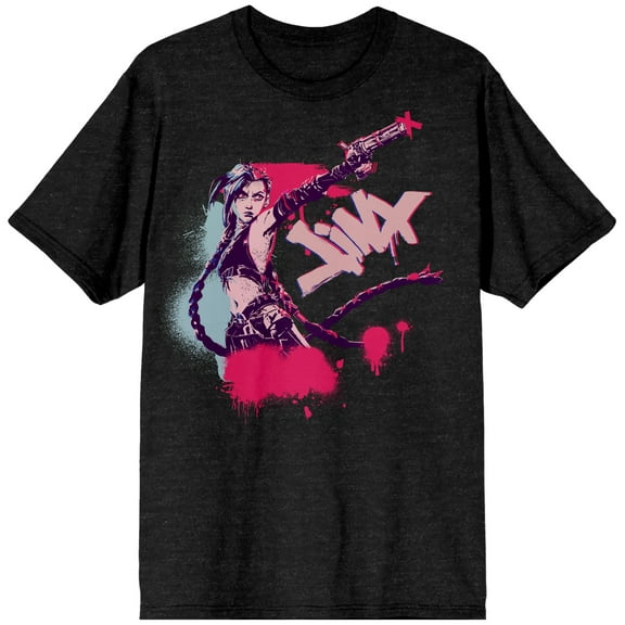 Arcane Jinx Adult Black Heather Crew Neck Short Sleeve T-shirt-6XL