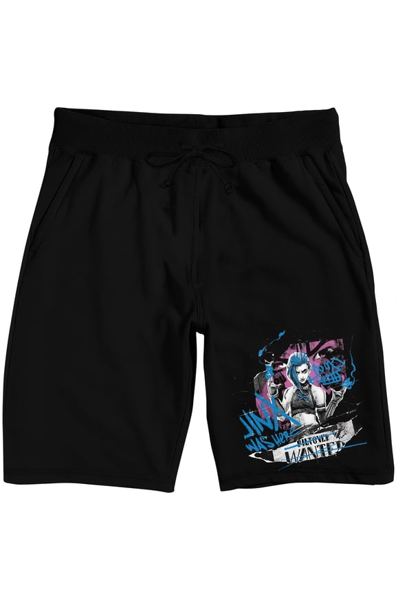 Arcane Jinx Pink Splash Background Adult Black Sleep Pajama Shorts-3XL