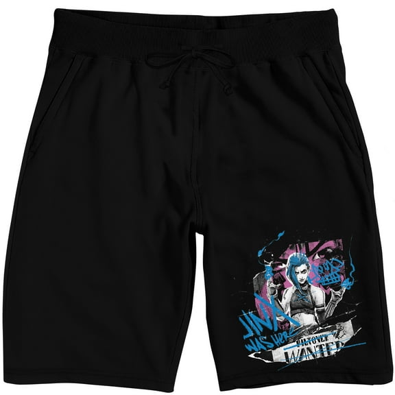 Arcane Jinx Pink Splash Background Adult Black Sleep Pajama Shorts-XL