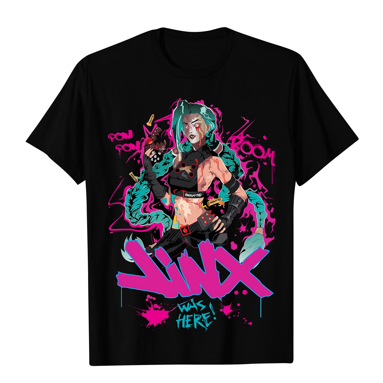 Arcane League of Legends Jinx Front & Back Art Adult Black Crew Neck ...