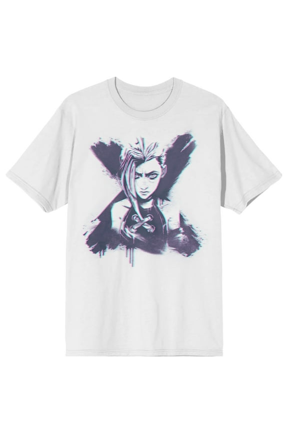 Arcane League Of Legends Jinx Adult White Crew Neck Short Sleeve T-shirt-5XL