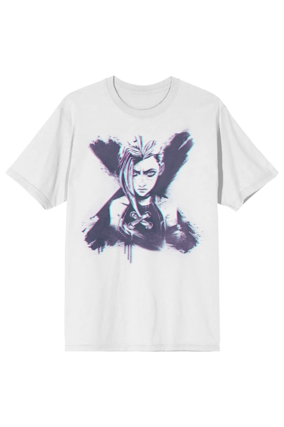 Arcane League Of Legends Jinx Adult White Crew Neck Short Sleeve T-shirt-Large