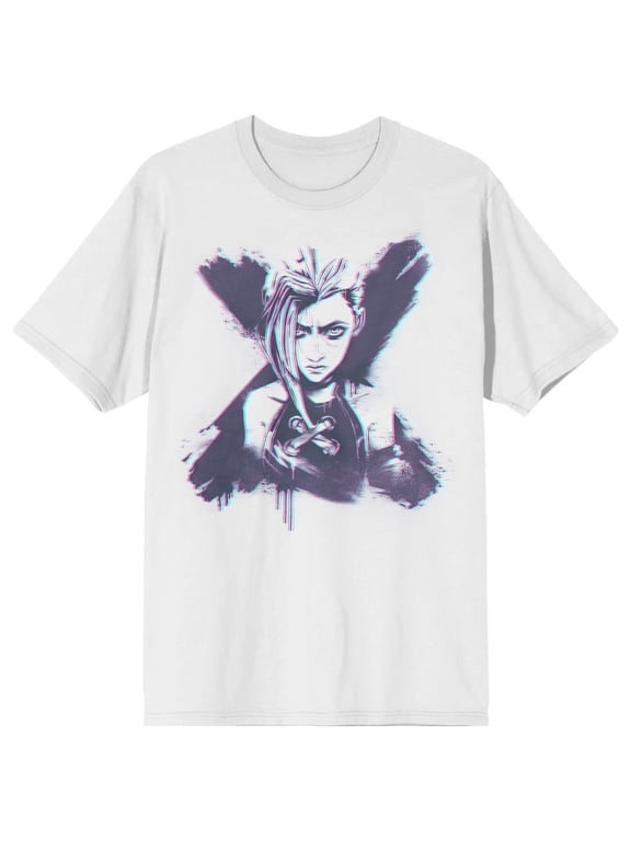 Arcane League Of Legends Jinx Adult White Crew Neck Short Sleeve T-shirt-Small