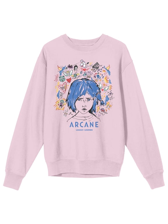 Arcane League Of Legends Powder Doodle Art Adult Cradle Pink Crew Neck Long Sleeve Sweatshirt -Medium