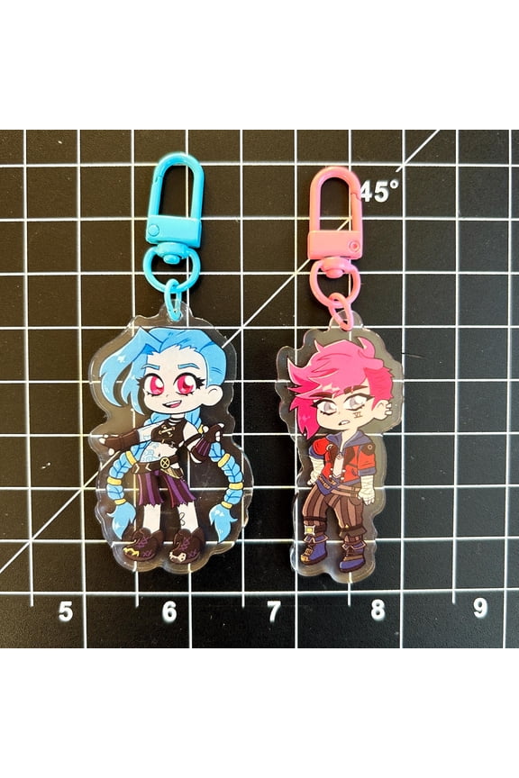 Arcane League of Legends Double Sided Keychain Charms (Jinx and Vi) (1 keychain)