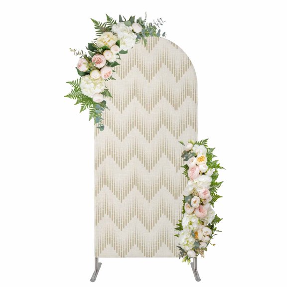 Arch Backdrop 4 Ft, Beige Chevron Waves Spandex Stretch Fitted Arch Cover, Round Top Chiara Arches Stand Backdrop Cover for Wedding Birthday Party Baby Shower Modern Abstract Art Boho Geometric