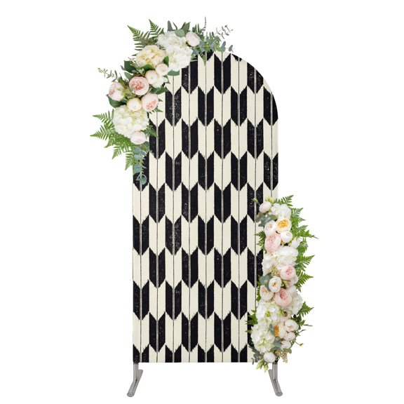Arch Backdrop 4 Ft, Black Beige Arrow Feathers Spandex Stretch Fitted Arch Cover, Round Top Chiara Arches Stand Backdrop Cover for Wedding Birthday Party Baby Shower Modern Abstract Geometric