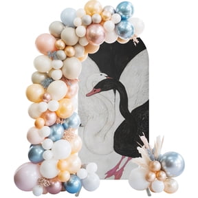 Arch Backdrop 4 Ft, Black White Swan Spandex Stretch Fitted Arch Cover, Round Top Chiara Arches Stand Backdrop Cover for Wedding Birthday Party Baby Shower Romantic Swans Interlocked Necks Vintage
