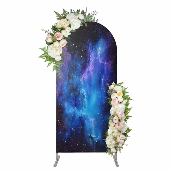 Arch Backdrop 4 Ft, Blue Purple Sky Spandex Stretch Fitted Arch Cover, Round Top Chiara Arches Stand Backdrop Cover for Wedding Birthday Party Baby Shower Abstract Modern Stars Space