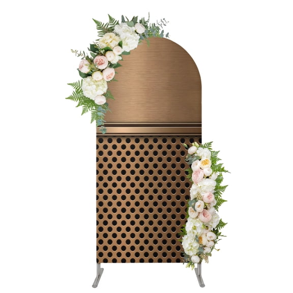 Arch Backdrop 4 Ft, Brown Metal Hole Spandex Stretch Fitted Arch Cover, Round Top Chiara Arches Stand Backdrop Cover for Wedding Birthday Party Baby Shower Modern Copper Net Eye Hole Pattern