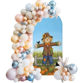 Arch Backdrop 4 Ft, Cornfield Pumpkins Fall Spandex Stretch Fitted Arch Cover, Round Top Chiara Arches Stand Backdrop Cover for Wedding Birthday Party Baby Shower Sky Blue Thanksgiving