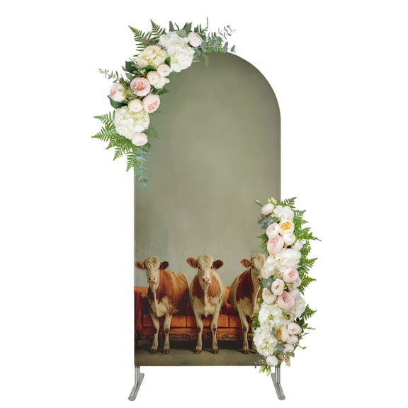 Arch Backdrop 4 Ft, Cows on Sofa Spandex Stretch Fitted Arch Cover, Round Top Chiara Arches Stand Backdrop Cover for Wedding Birthday Party Baby Shower Farmhouse Abstract Funny Animals