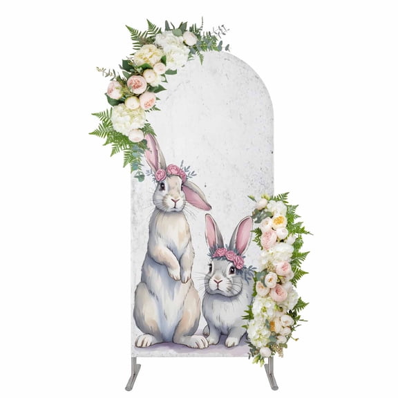 Arch Backdrop 4 Ft, Easter Bunny Spandex Stretch Fitted Arch Cover, Round Top Chiara Arches Stand Backdrop Cover for Wedding Birthday Party Baby Shower Cute Rabbits with Rings Retro Country