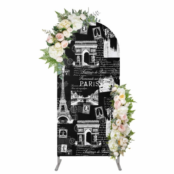 Arch Backdrop 4 Ft, Eiffel Tower Spandex Stretch Fitted Arch Cover, Round Top Chiara Arches Stand Backdrop Cover for Wedding Birthday Party Baby Shower Vintage France Romantic European Paris City Art