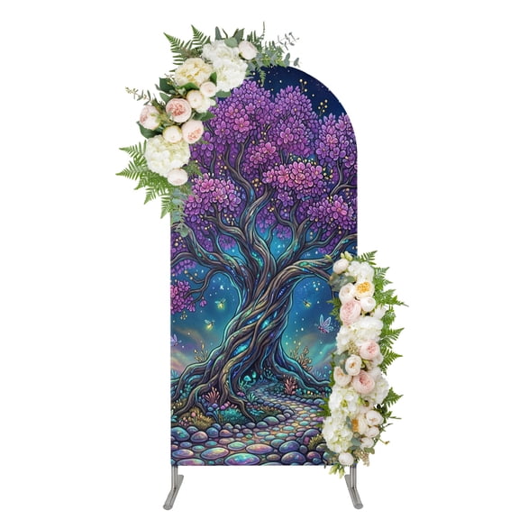 Arch Backdrop 4 Ft, Fantasy Tree Galaxy Spandex Stretch Fitted Arch Cover, Round Top Chiara Arches Stand Backdrop Cover for Wedding Birthday Party Baby Shower Neon Plants Abstract Sky Stars