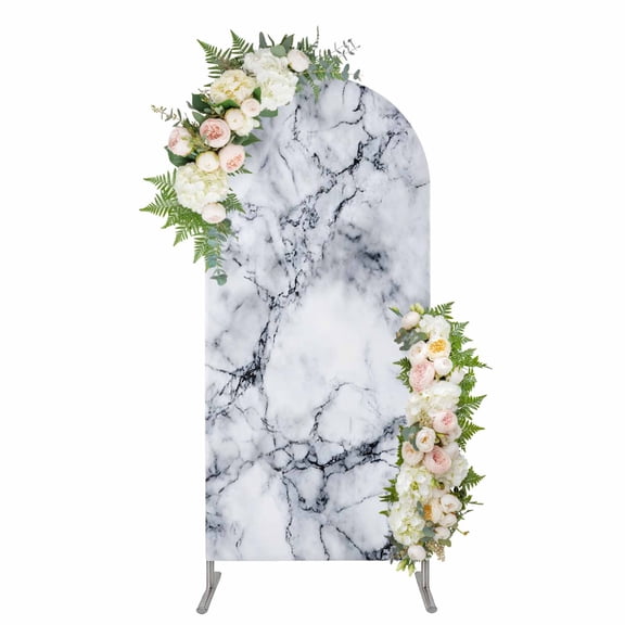 Arch Backdrop 4 Ft, Marble Spandex Stretch Fitted Arch Cover, Round Top Chiara Arches Stand Backdrop Cover for Wedding Birthday Party Baby Shower Grey Blue Modern Scenery Rock Cave Crack