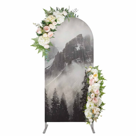 Arch Backdrop 4 Ft, National Parks Spandex Stretch Fitted Arch Cover, Round Top Chiara Arches Stand Backdrop Cover for Wedding Birthday Party Baby Shower Canadian Smokey Mountain Cliff Idyllic
