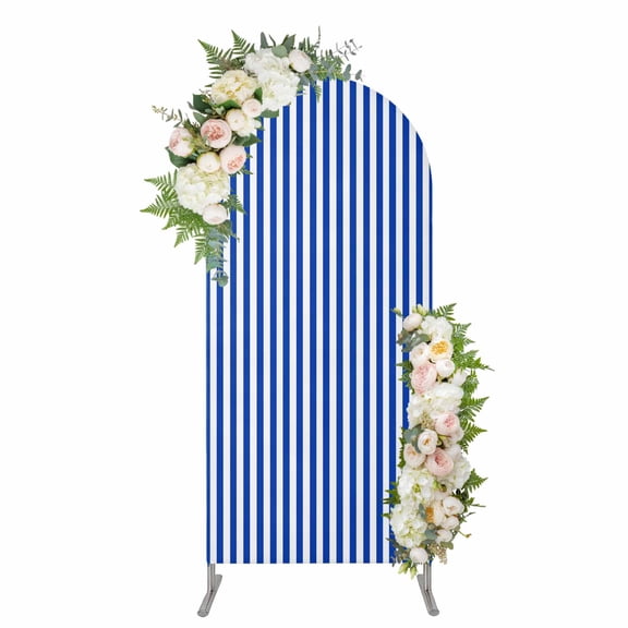 Arch Backdrop 4 Ft, Navy Blue Stripe Spandex Stretch Fitted Arch Cover, Round Top Chiara Arches Stand Backdrop Cover for Wedding Birthday Party Baby Shower Modern White Vertical Striped Geometric