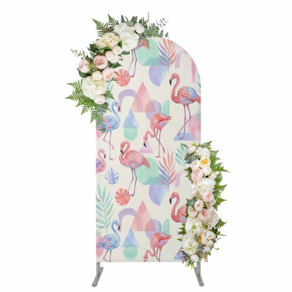 Arch Backdrop 4 Ft, Pink Blue Flamingo Spandex Stretch Fitted Arch Cover, Round Top Chiara Arches Stand Backdrop Cover for Wedding Birthday Party Baby Shower Summer Tropical Ombre Geometric