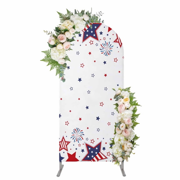 Arch Backdrop 4 Ft, Red Blue Star 4th of July Spandex Stretch Fitted Arch Cover, Round Top Chiara Arches Stand Backdrop Cover for Wedding Birthday Party Baby Shower Independence Day Fireworks