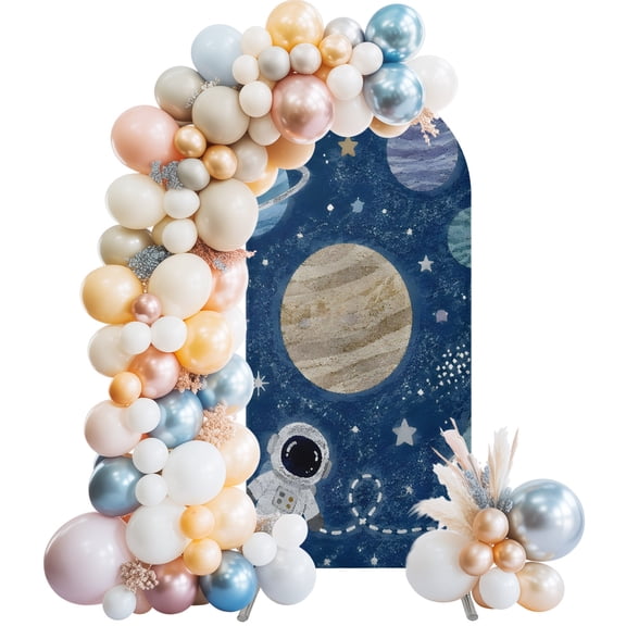 Arch Backdrop 4 Ft, Solar System Universe Spandex Stretch Fitted Arch Cover, Round Top Chiara Arches Stand Backdrop Cover for Wedding Birthday Party Baby Shower Galaxy Outer Space Navy Blue