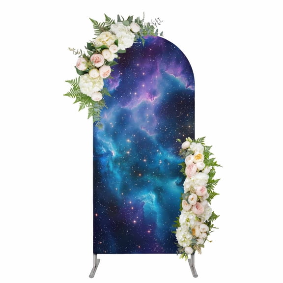 Arch Backdrop 4 Ft, Starry Sky Spandex Stretch Fitted Arch Cover, Round Top Chiara Arches Stand Backdrop Cover for Wedding Birthday Party Baby Shower Modern Rustic Blue Purple Ombre Star Night