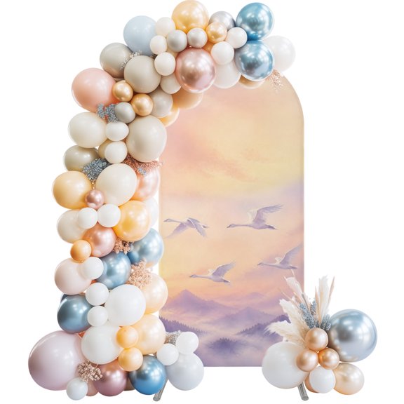 Arch Backdrop 4 Ft, Swans Sky Spandex Stretch Fitted Arch Cover, Round Top Chiara Arches Stand Backdrop Cover for Wedding Birthday Party Baby Shower Purple Pink Nature Sunset Birds Mountain
