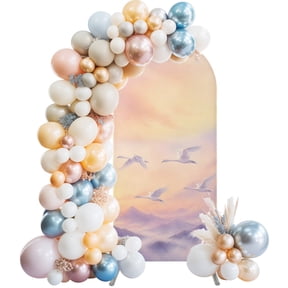 Arch Backdrop 4 Ft, Swans Sky Spandex Stretch Fitted Arch Cover, Round Top Chiara Arches Stand Backdrop Cover for Wedding Birthday Party Baby Shower Purple Pink Nature Sunset Birds Mountain