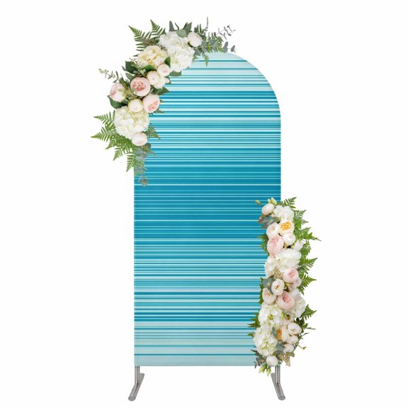 Arch Backdrop 4 Ft, Teal Ombre Striped Spandex Stretch Fitted Arch Cover, Round Top Chiara Arches Stand Backdrop Cover for Wedding Birthday Party Baby Shower Vintage Stripes Farmhouse Line