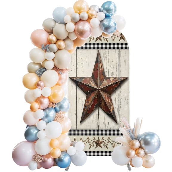 Arch Backdrop 4 Ft, Texas Star Brown Spandex Stretch Fitted Arch Cover, Round Top Chiara Arches Stand Backdrop Cover for Wedding Birthday Party Baby Shower Vintage Plants Vines Wooden Plank