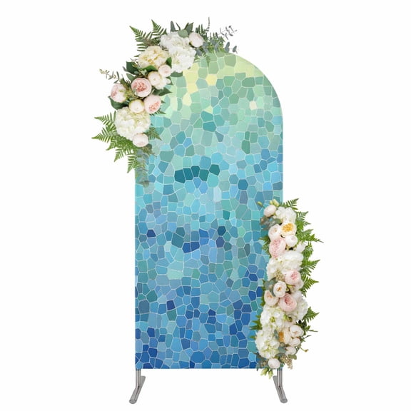 Arch Backdrop 4 Ft, Turquoise Blue Teal Spandex Stretch Fitted Arch Cover, Round Top Chiara Arches Stand Backdrop Cover for Wedding Birthday Party Baby Shower Chic Stained Glass Texture Aesthetic